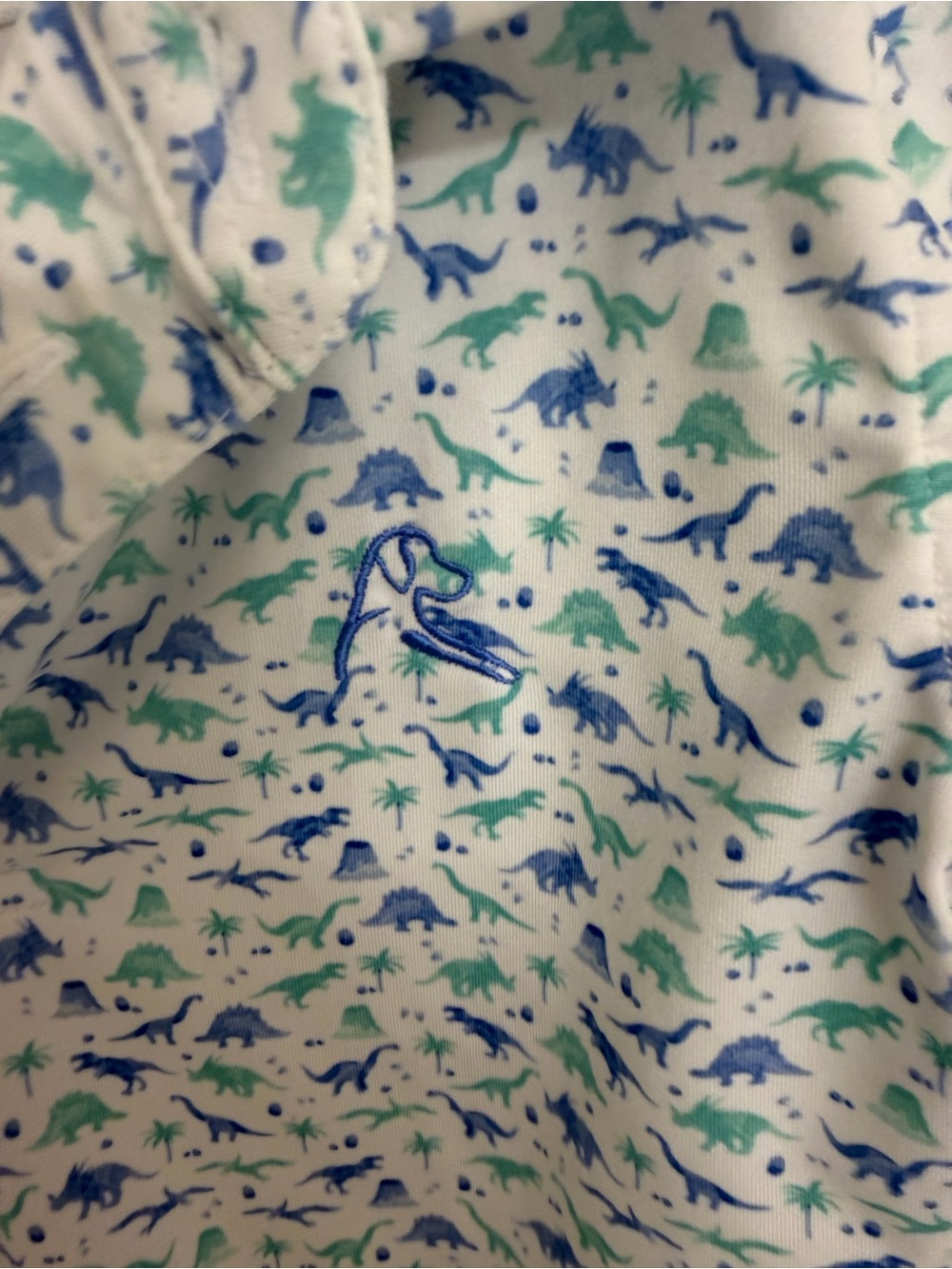 Rhoback Kids Polo with Blue and Green Dinosaur Print - Picture 2 of 4
